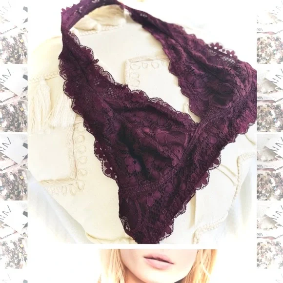 FREE PEOPLESLot of 2 Lace Maroon Burgundy Bralette Tan Strapless Bandeau